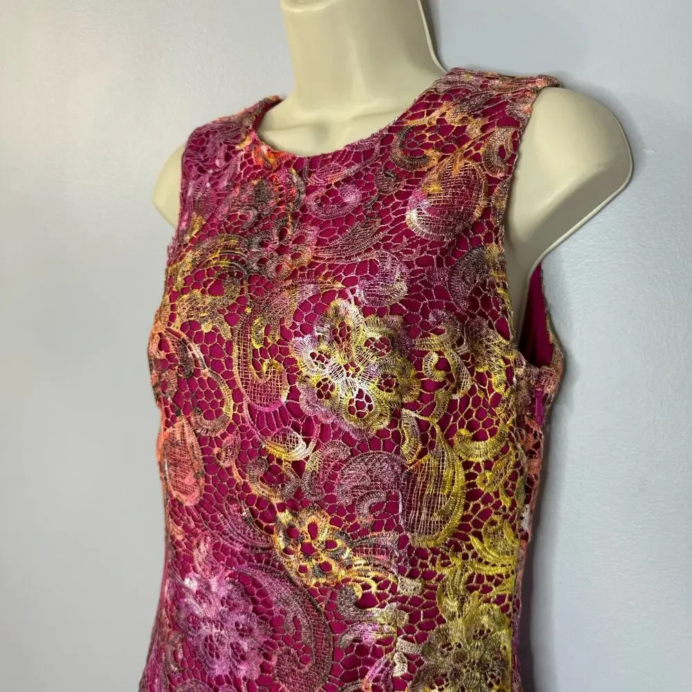 Belle Badgley Mischka Lace Pink Floral Ombre Dress Women's 8 - Picture 4 of 13